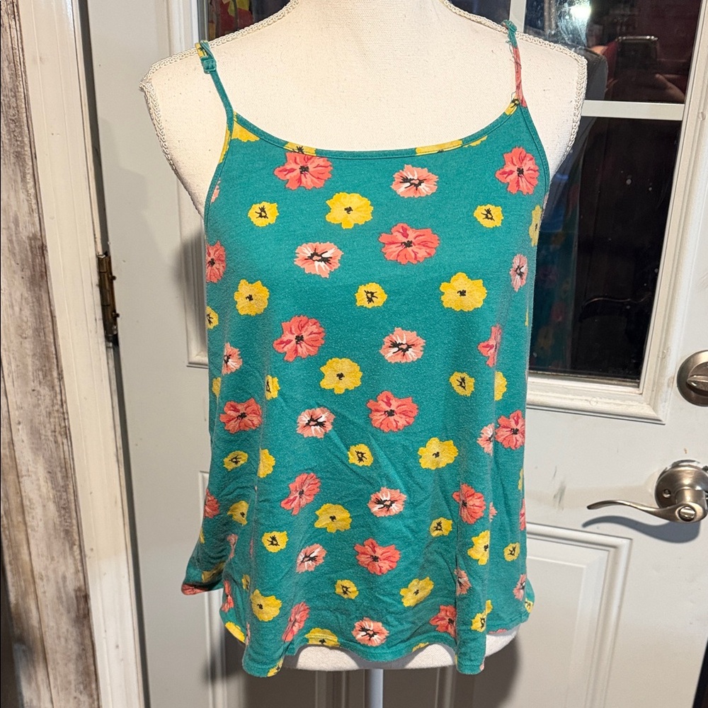 Arizona Jean Company Teal Floral Tank Top